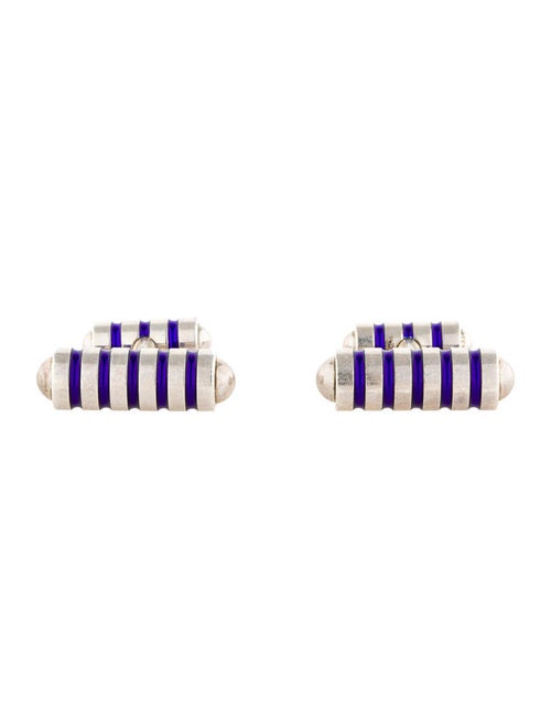 Tiffany & Co. Paloma Picasso Groove Cuff Links Sterling Silver with Blue Enamel