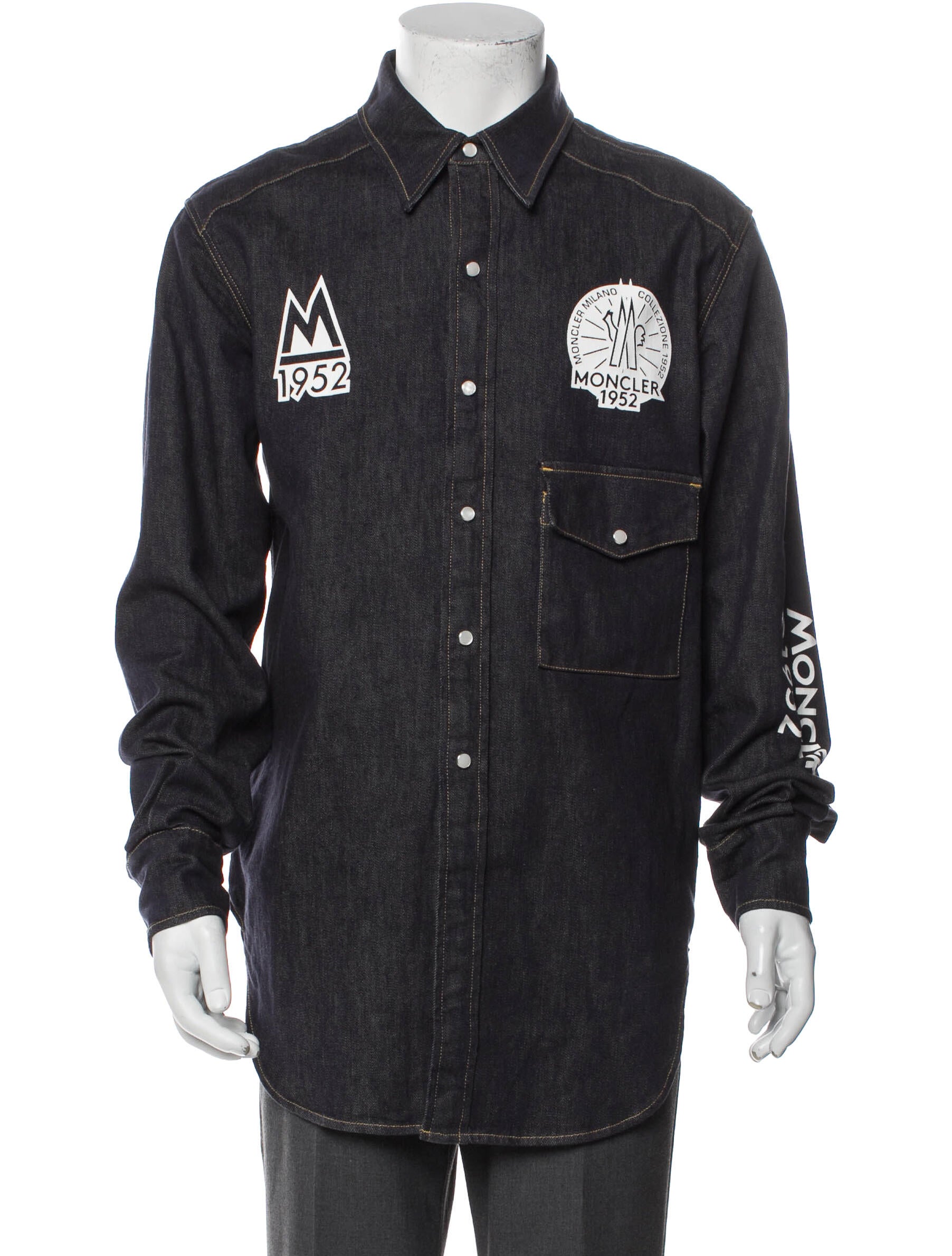 2 Moncler 1952 Graphic Print Long Sleeve Denim Shirt - Blue Casual Shirts,  Clothing - 2MONC20298 | The RealReal