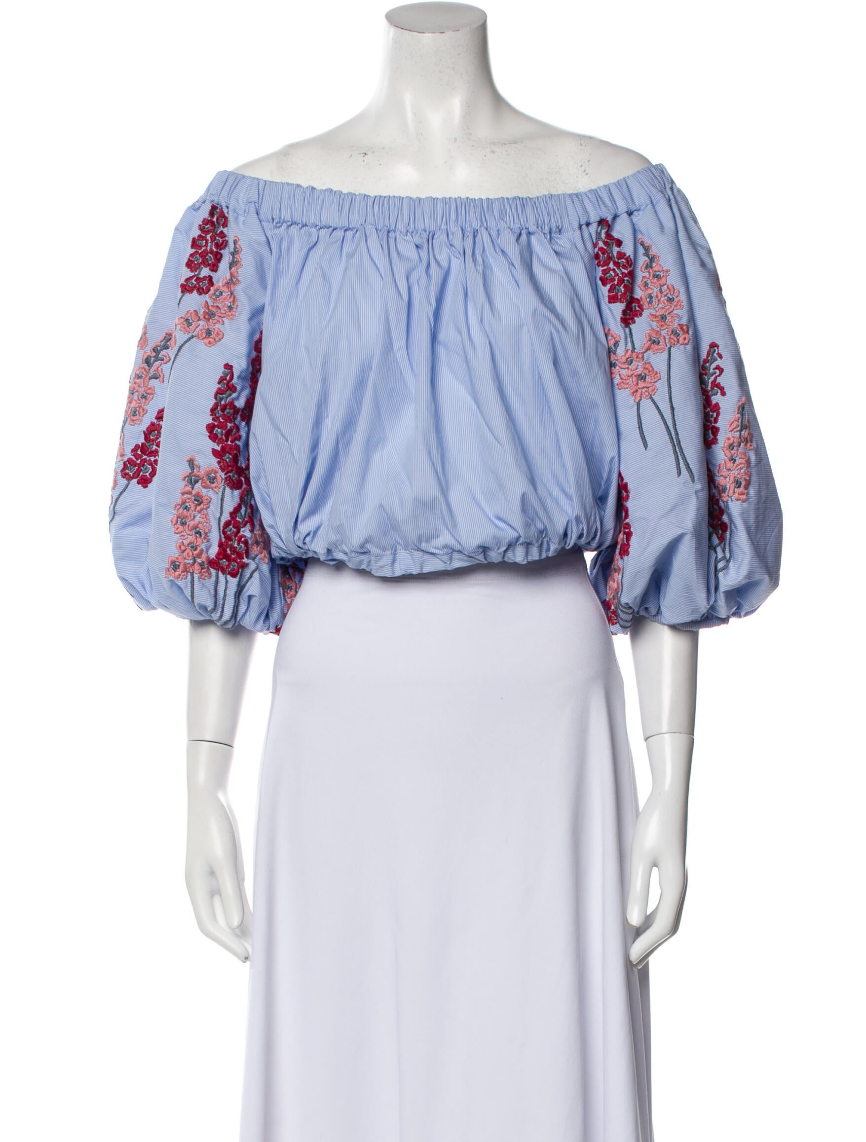 Silvia Tcherassi Off-The-Shoulder Three-Quarter Sleeve Crop Top