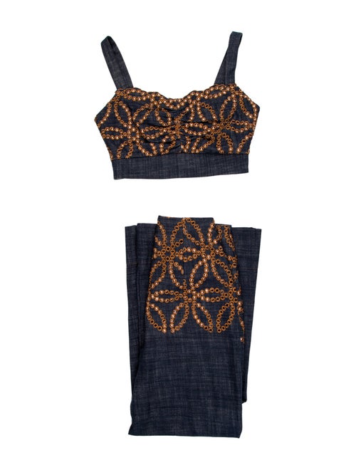 Silvia Tcherassi Printed Eyelet Trim Pant Set