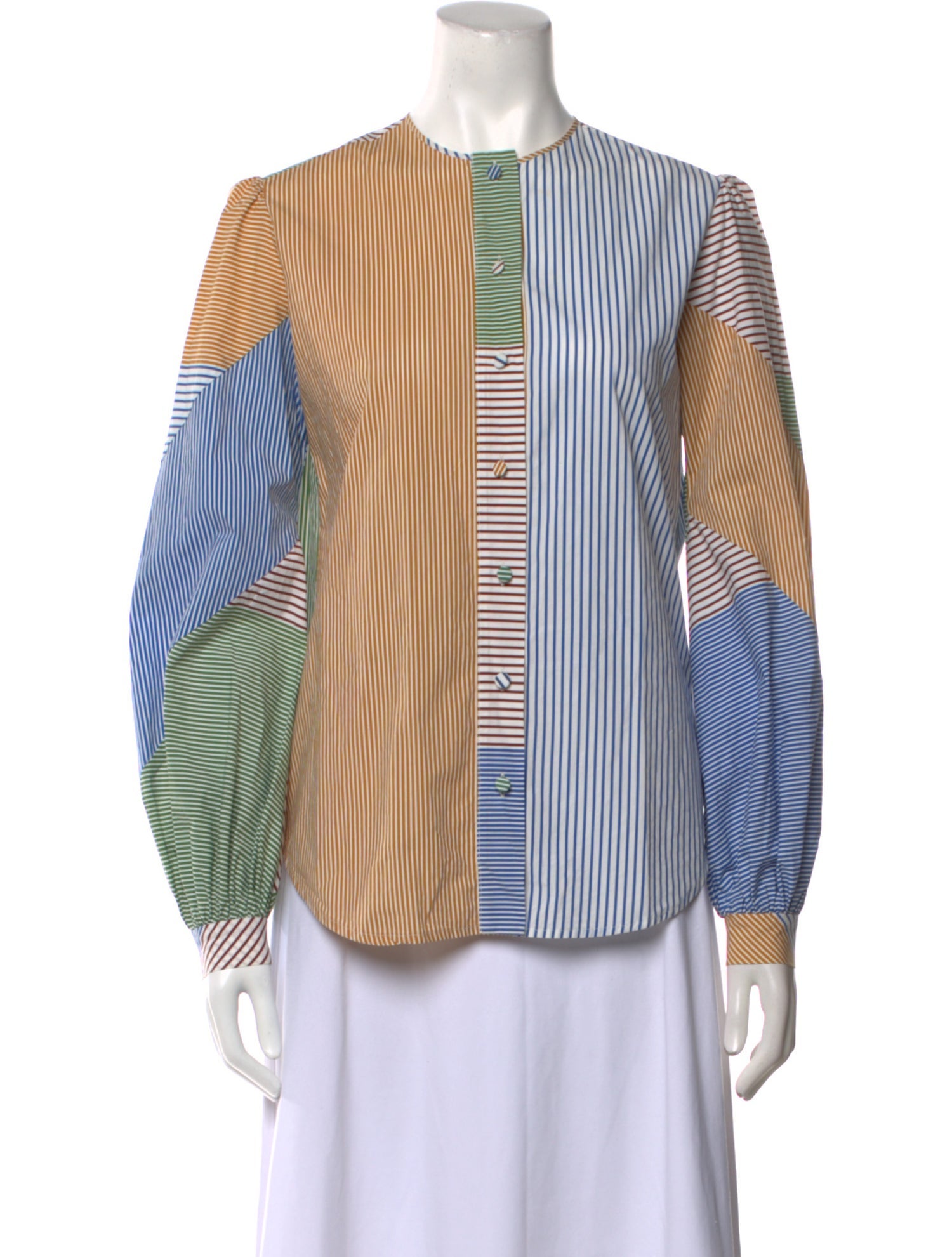 Silvia Tcherassi Striped Crew Neck Button-Up Top