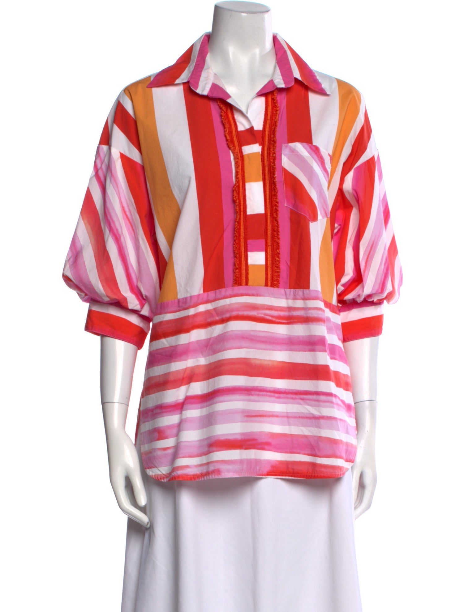 Silvia Tcherassi Striped Three-Quarter Sleeve Button-Up Top