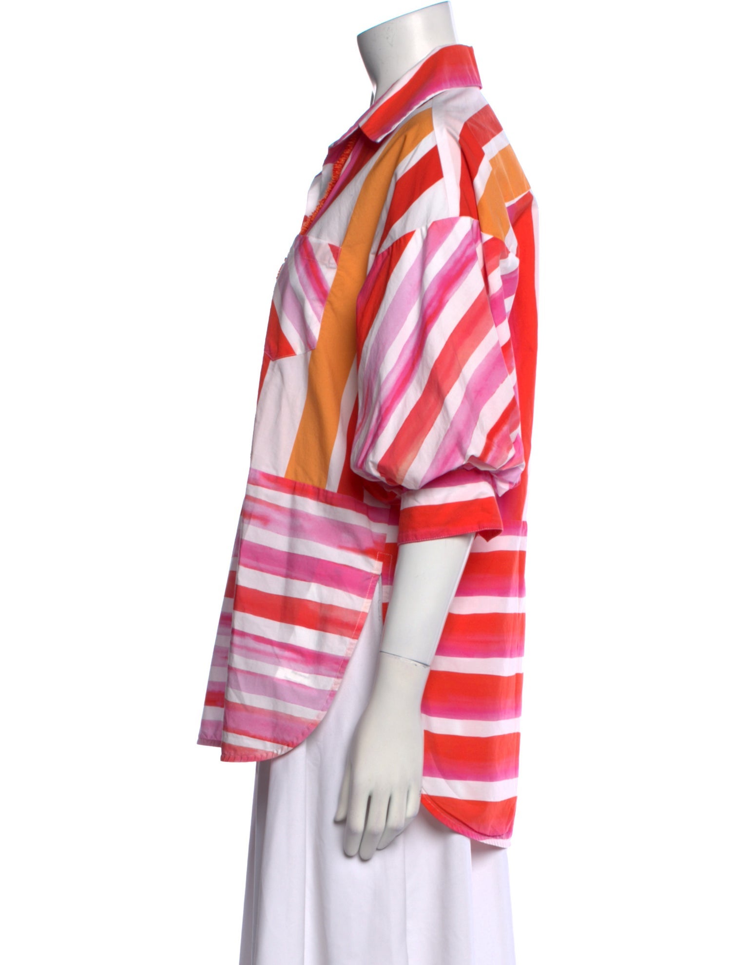 Silvia Tcherassi Striped Three-Quarter Sleeve Button-Up Top