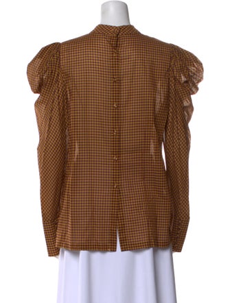 Silvia Tcherassi Plaid Print Mock Neck Button-Up Top