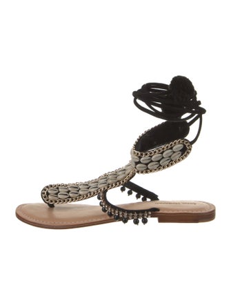 Silvia Tcherassi Leather Chain-Link Accents Gladiator Sandals