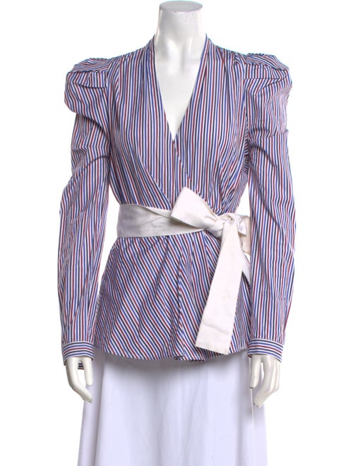 Silvia Tcherassi Striped V-Neck Button-Up Top