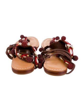 Silvia Tcherassi Faux Pearl Accents Suede Gladiator Sandals