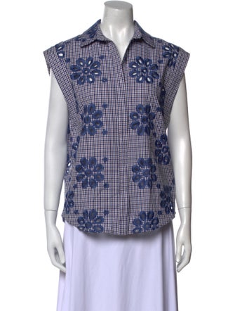 Silvia Tcherassi Plaid Print Short Sleeve Button-Up Top