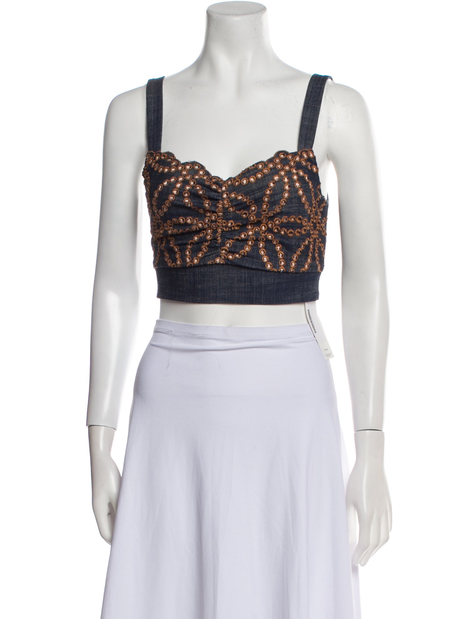 Silvia Tcherassi Lace Pattern Square Neckline Crop Top