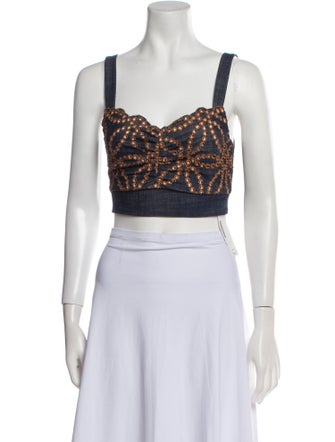 Silvia Tcherassi Lace Pattern Square Neckline Crop Top