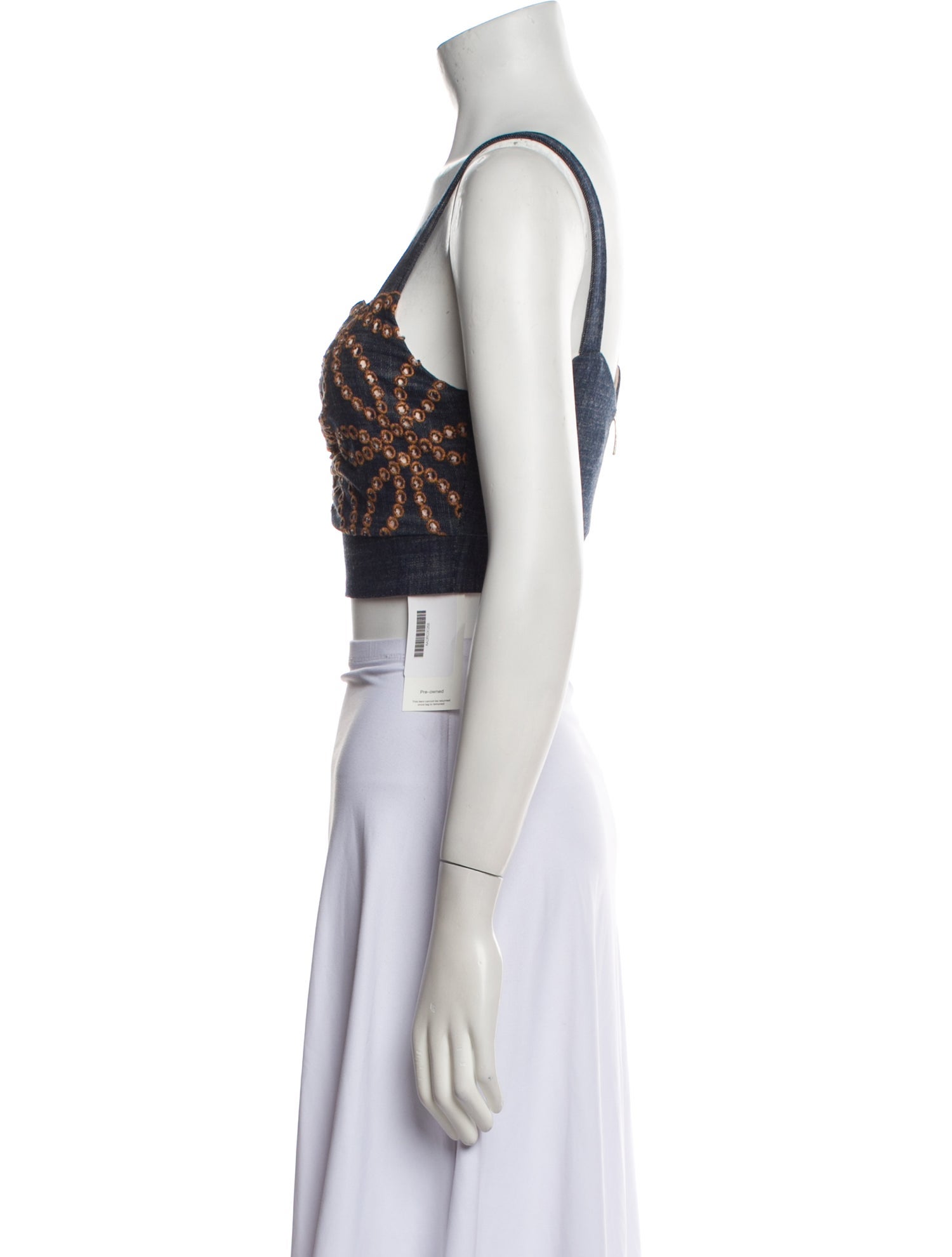 Silvia Tcherassi Lace Pattern Square Neckline Crop Top