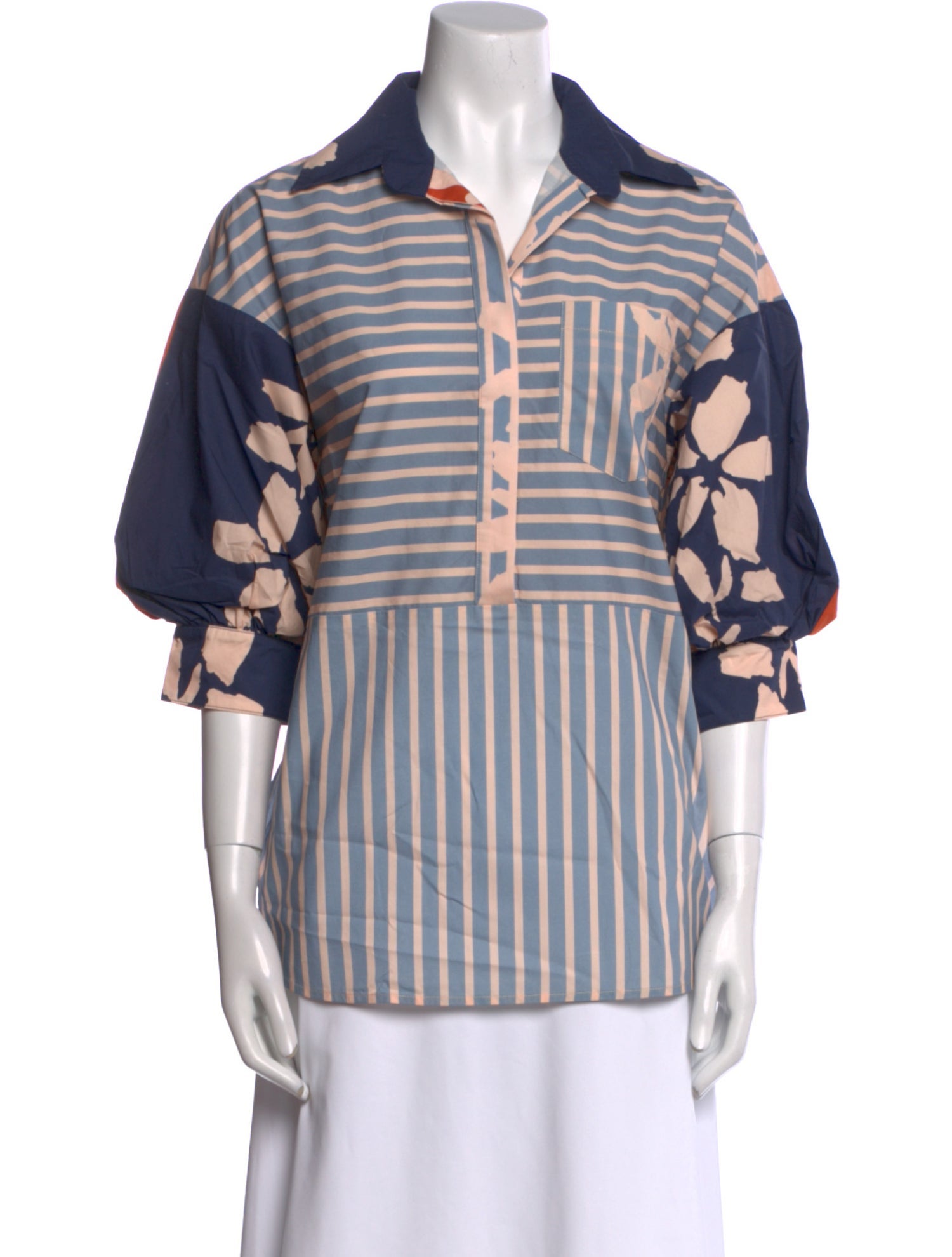 Silvia Tcherassi Striped Three-Quarter Sleeve Button-Up Top w/ Tags