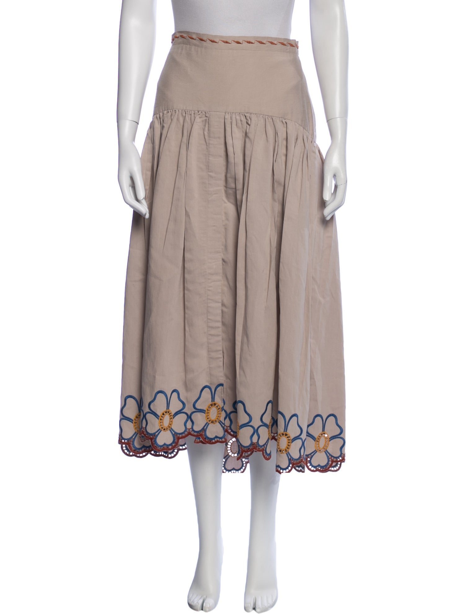 Silvia Tcherassi Embroidered Accent Midi Length Skirt