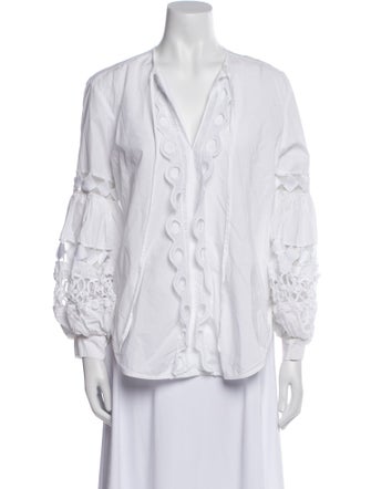 Silvia Tcherassi V-Neck Three-Quarter Sleeve Button-Up Top