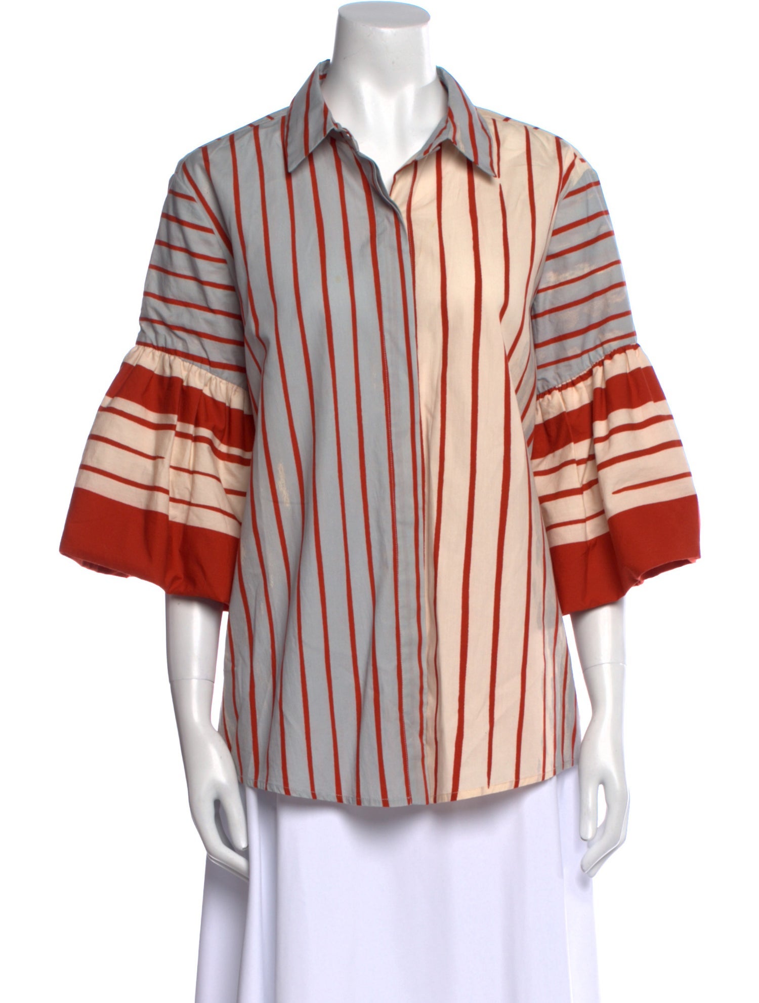 Silvia Tcherassi Striped Three-Quarter Sleeve Button-Up Top
