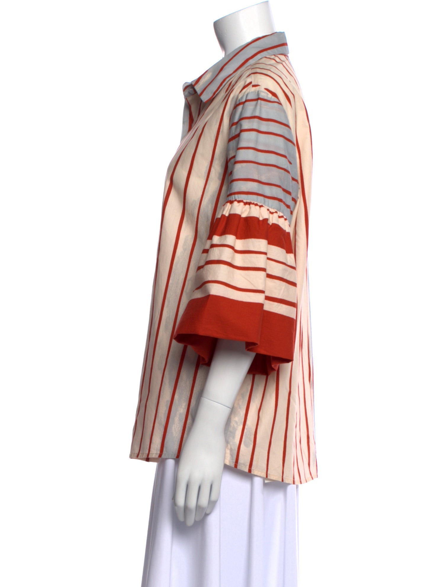 Silvia Tcherassi Striped Three-Quarter Sleeve Button-Up Top