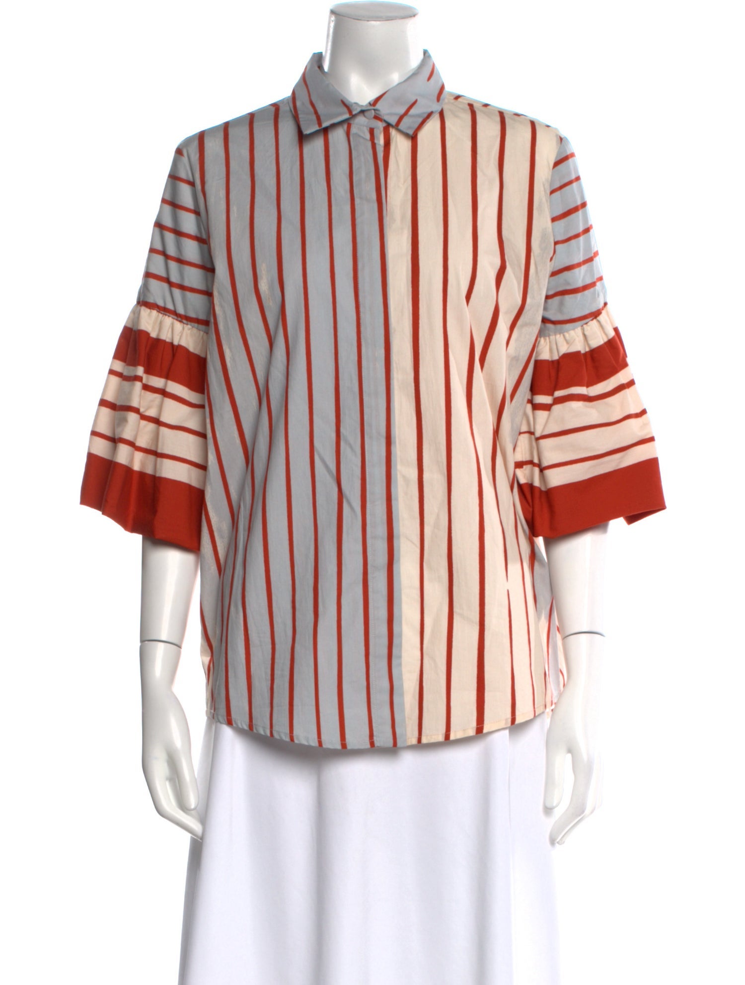 Silvia Tcherassi Striped Three-Quarter Sleeve Button-Up Top