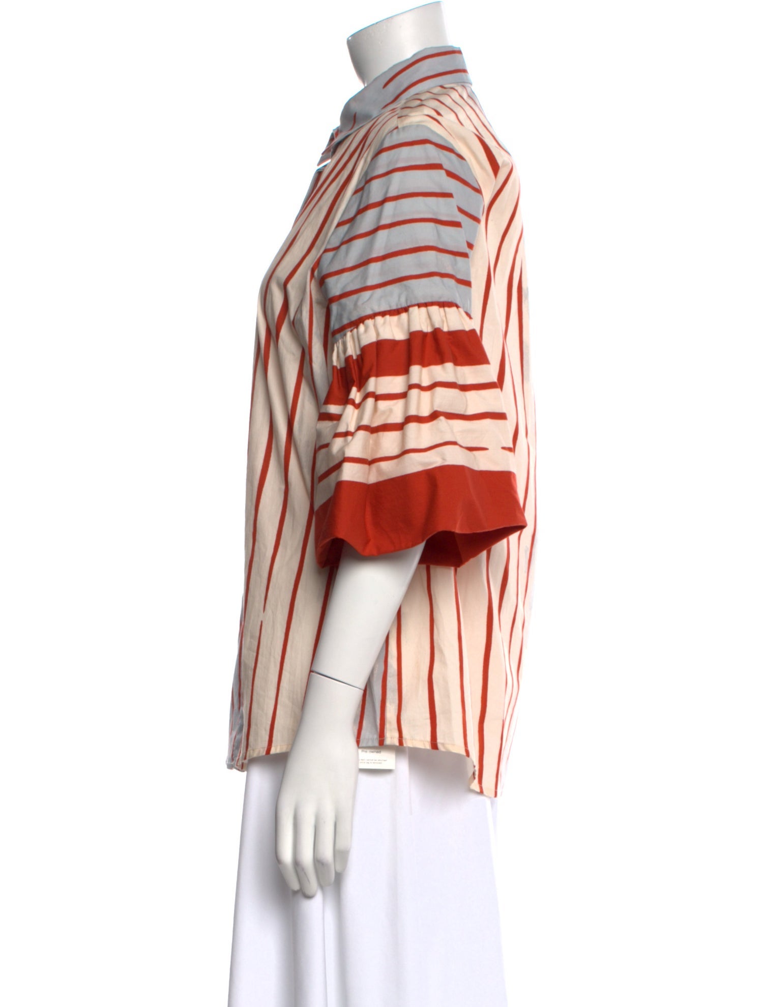 Silvia Tcherassi Striped Three-Quarter Sleeve Button-Up Top