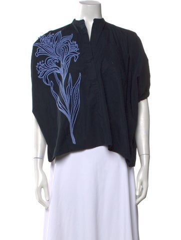 Pre-owned Silvia Tcherassi Floral Print Short Sleeve Blouse In Blue