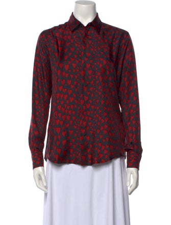 AMI Printed Long Sleeve Button-Up Top