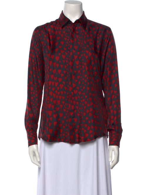 AMI Printed Long Sleeve Button-Up Top