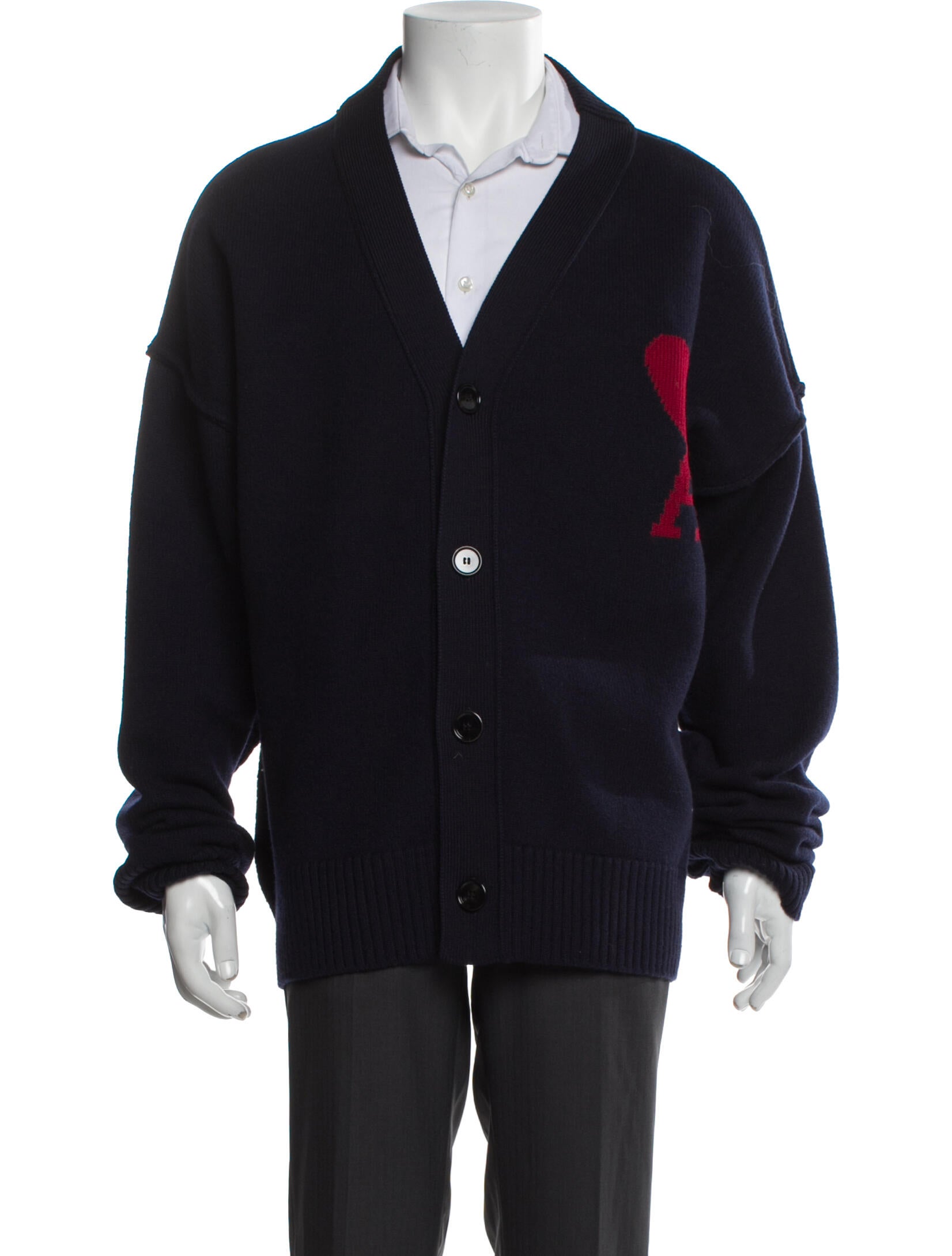 AMI Virgin Wool Graphic Print Cardigan