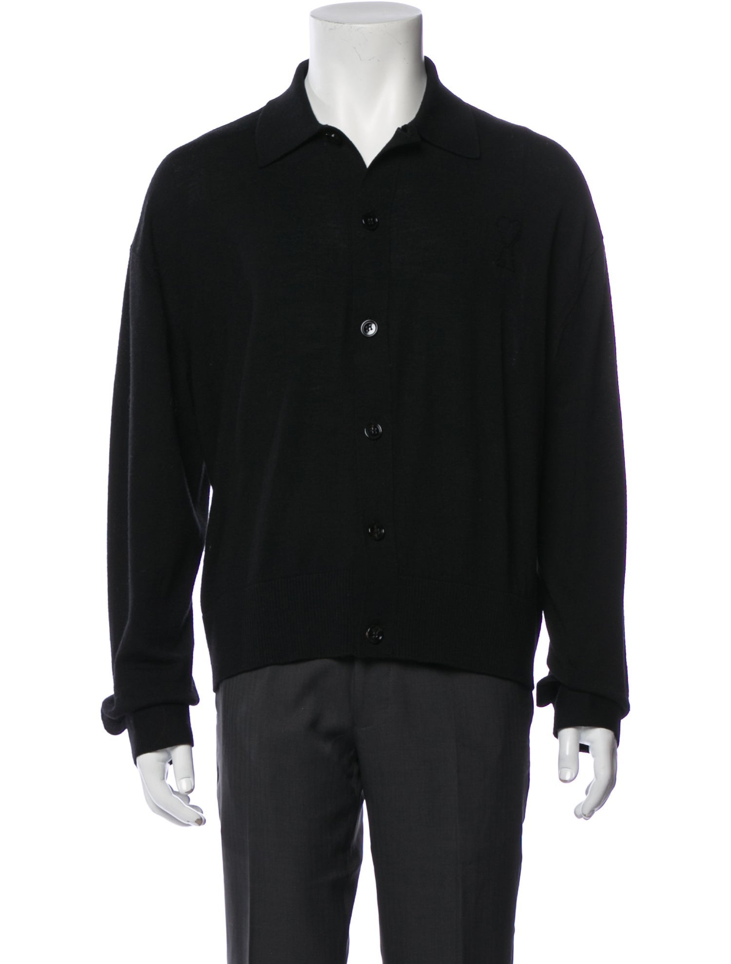 AMI Merino Wool Mock Neck Cardigan