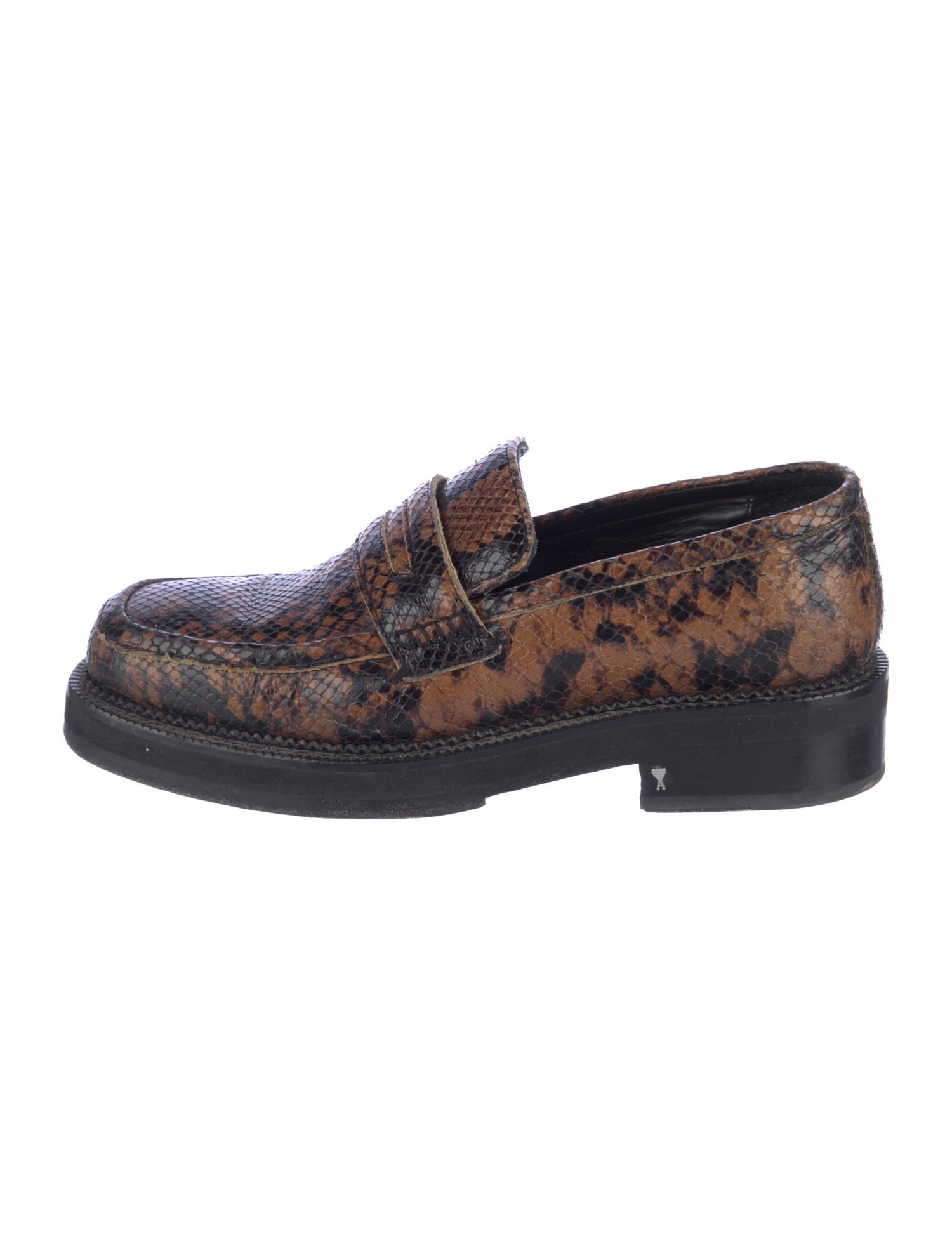 AMI Embossed Leather Animal Print Loafers