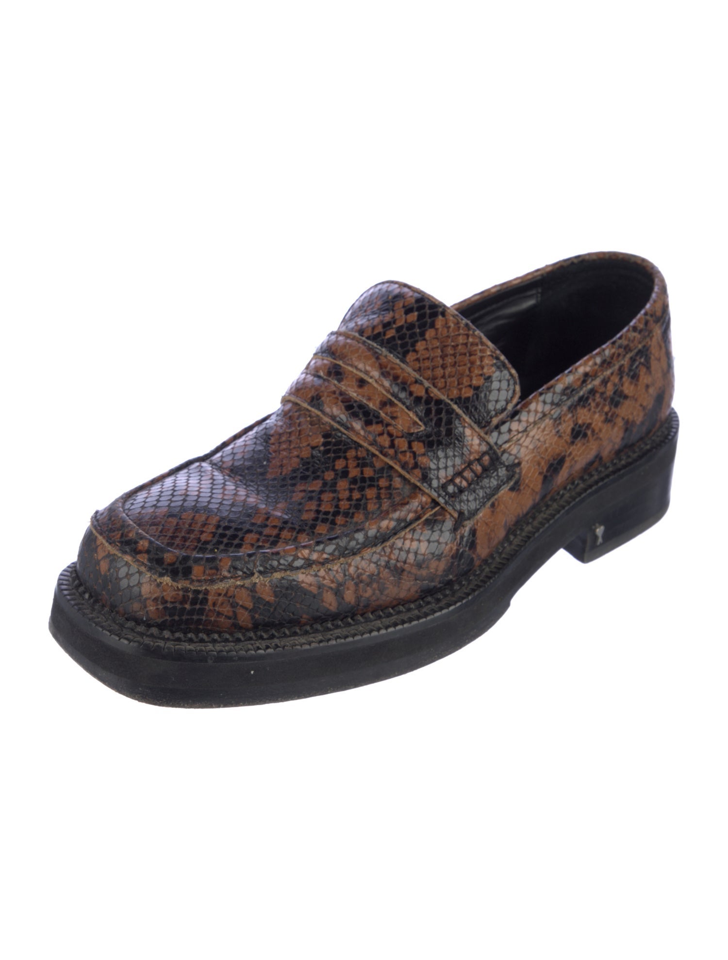 AMI Embossed Leather Animal Print Loafers