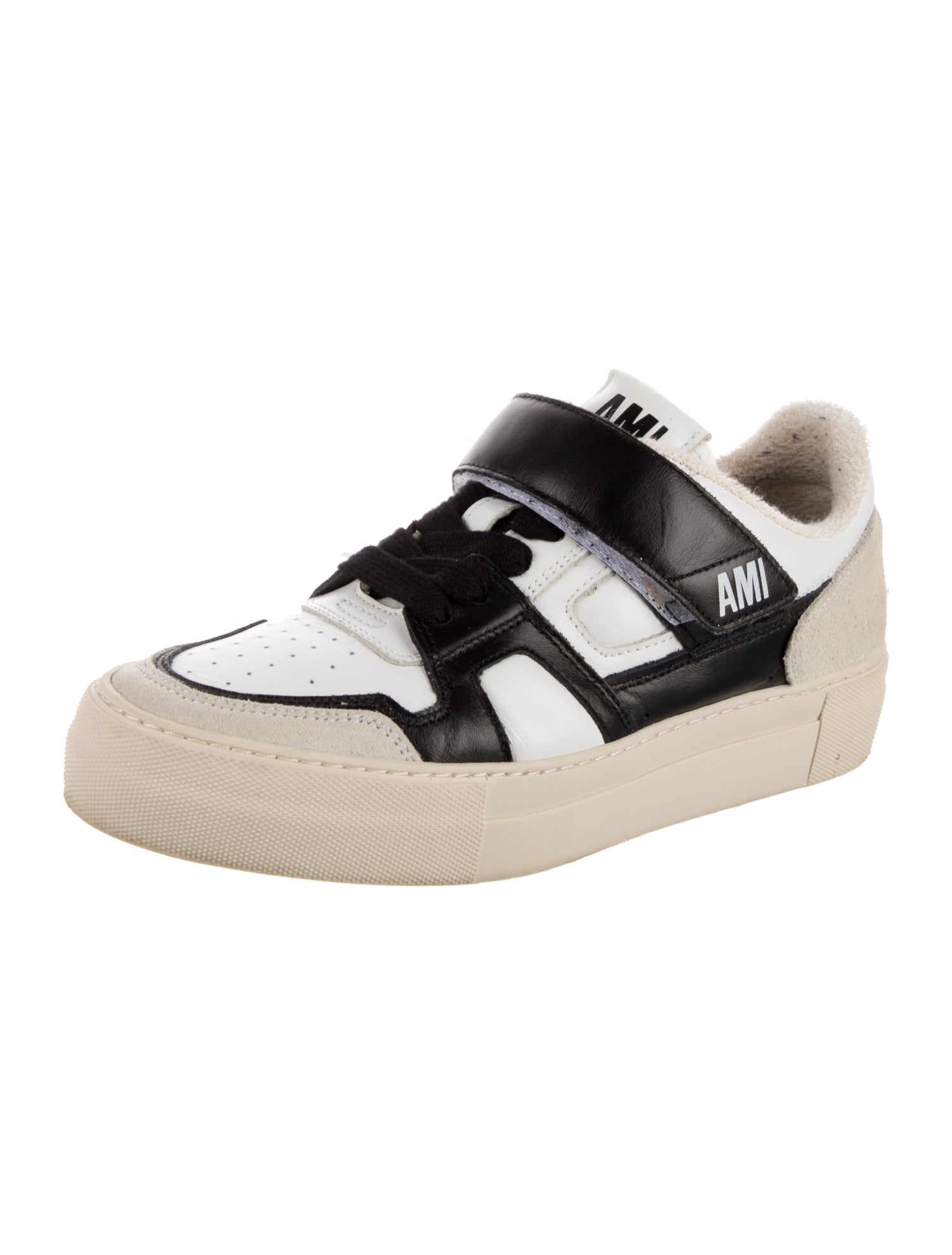 AMI Leather Colorblock Pattern Sneakers