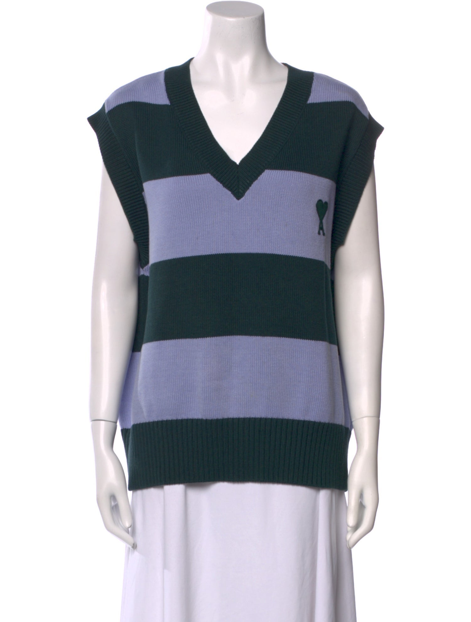 AMI Striped V-Neck Top