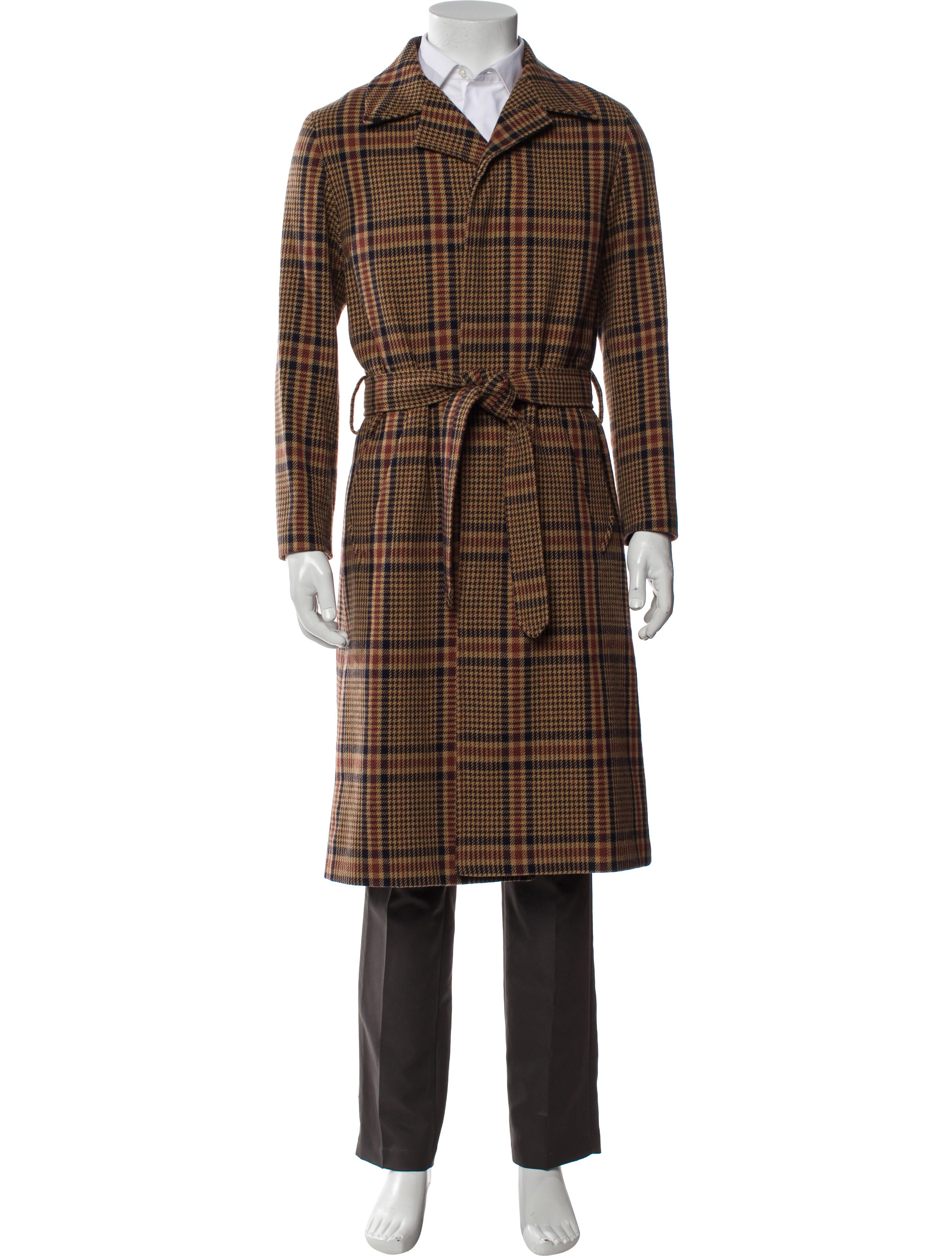 AMI Wool Houndstooth Print Trench Coat