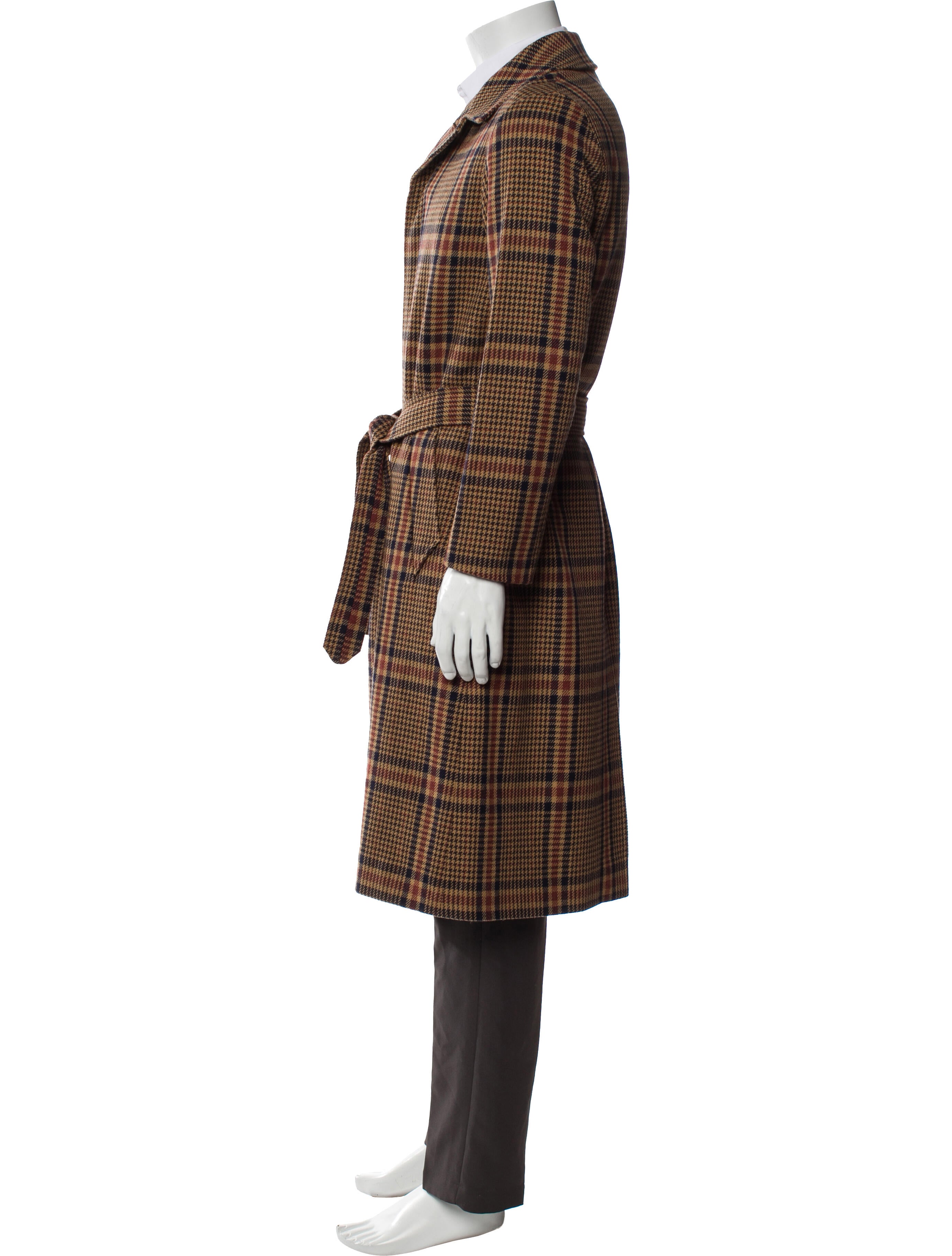 AMI Wool Houndstooth Print Trench Coat