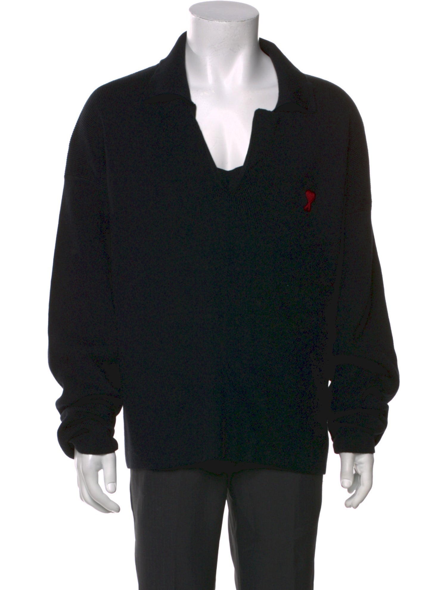AMI V-Neck Long Sleeve Polo Sweater