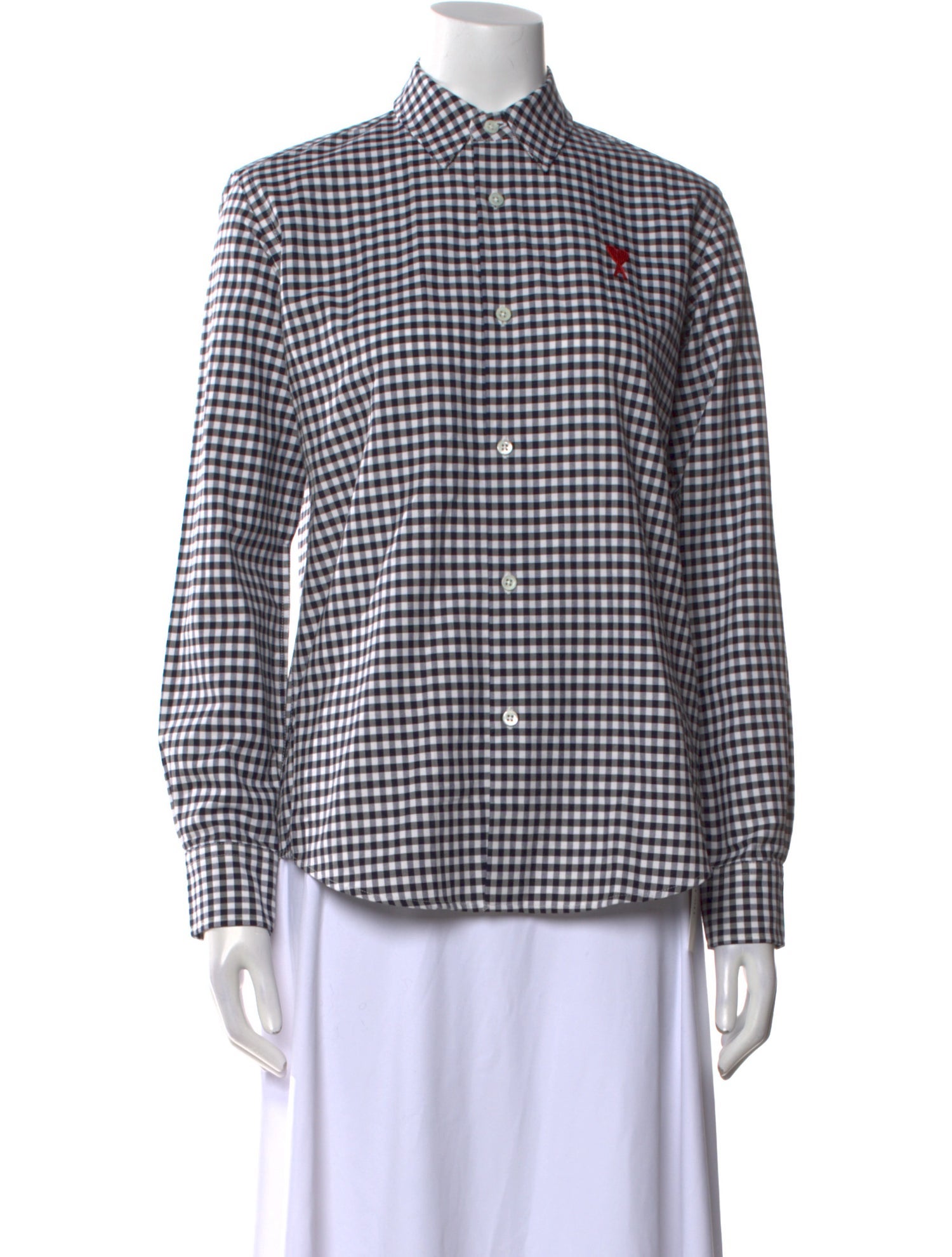 AMI Plaid Print Long Sleeve Button-Up Top