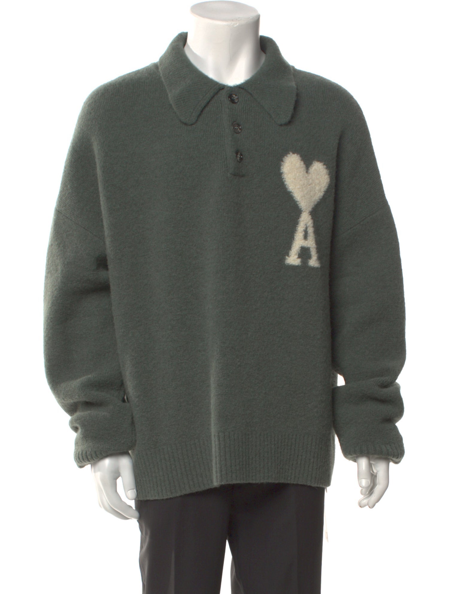 AMI Alpaca Graphic Print Polo Sweater