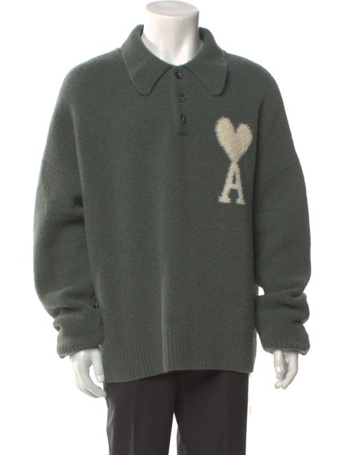 AMI Alpaca Graphic Print Polo Sweater