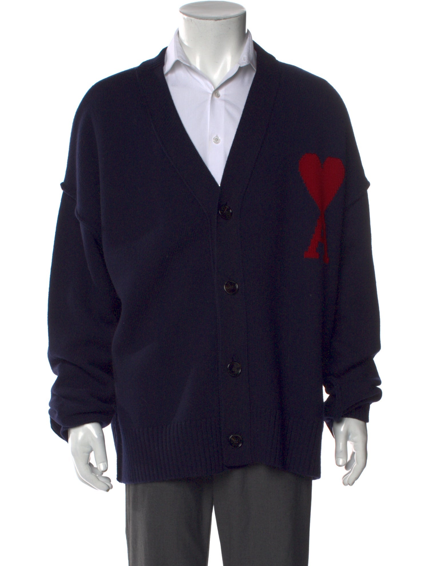 AMI Virgin Wool Graphic Print Cardigan