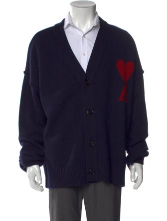AMI Virgin Wool Graphic Print Cardigan