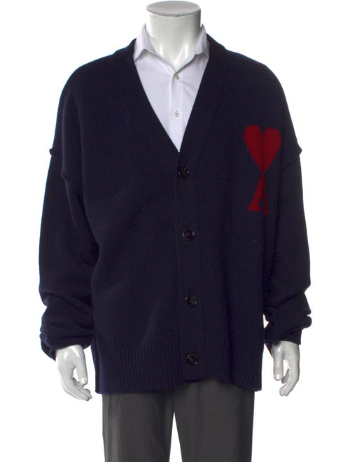 AMI Virgin Wool Graphic Print Cardigan