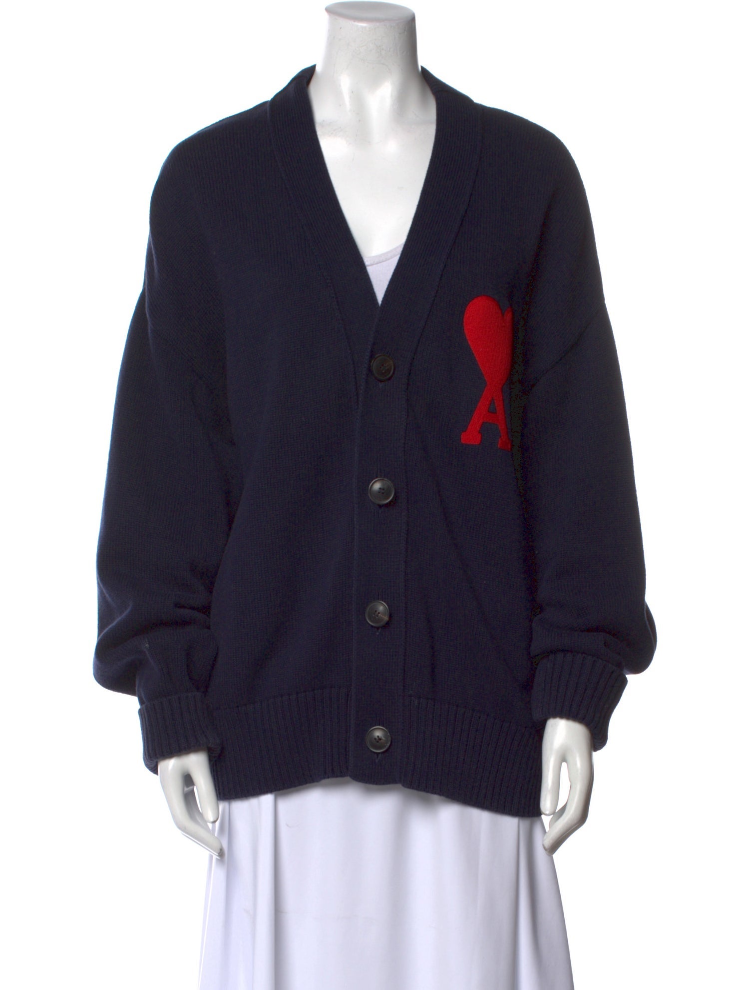 AMI Graphic Print V-Neck Sweater