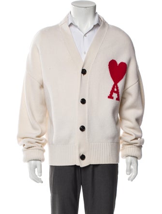 AMI Virgin Wool Graphic Print Cardigan