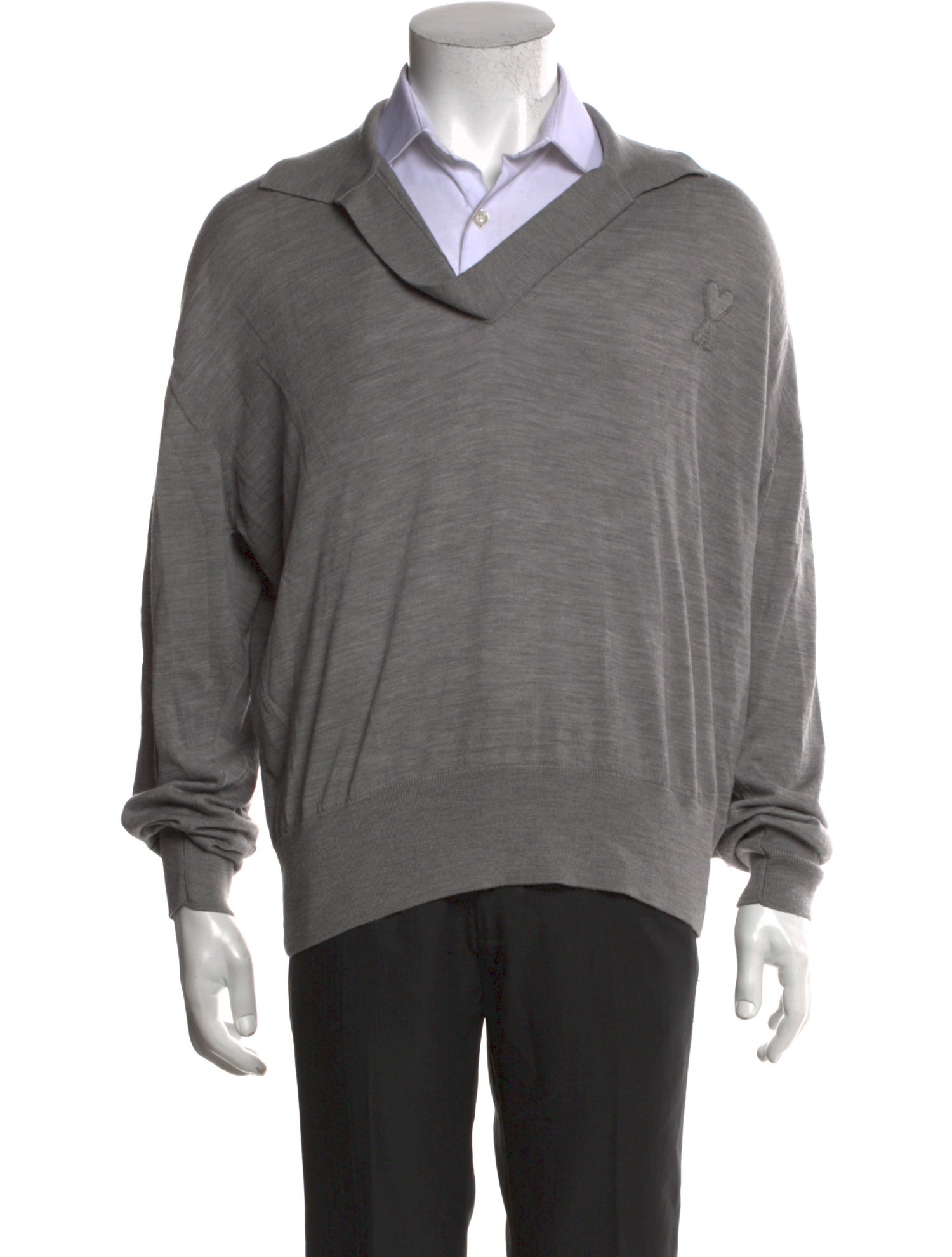 AMI Merino Wool V-Neck Polo Sweater