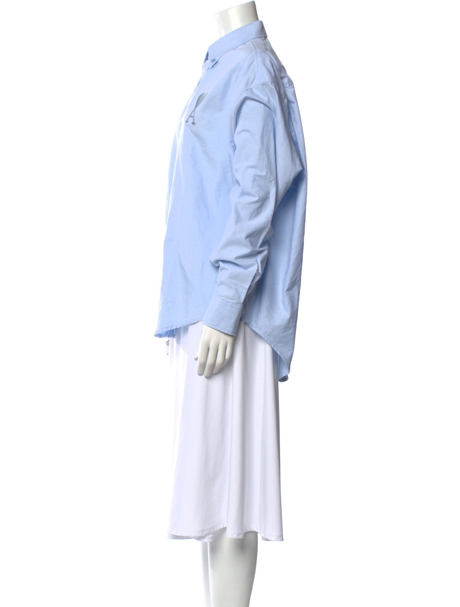 AMI Mock Neck Long Sleeve Button-Up Top