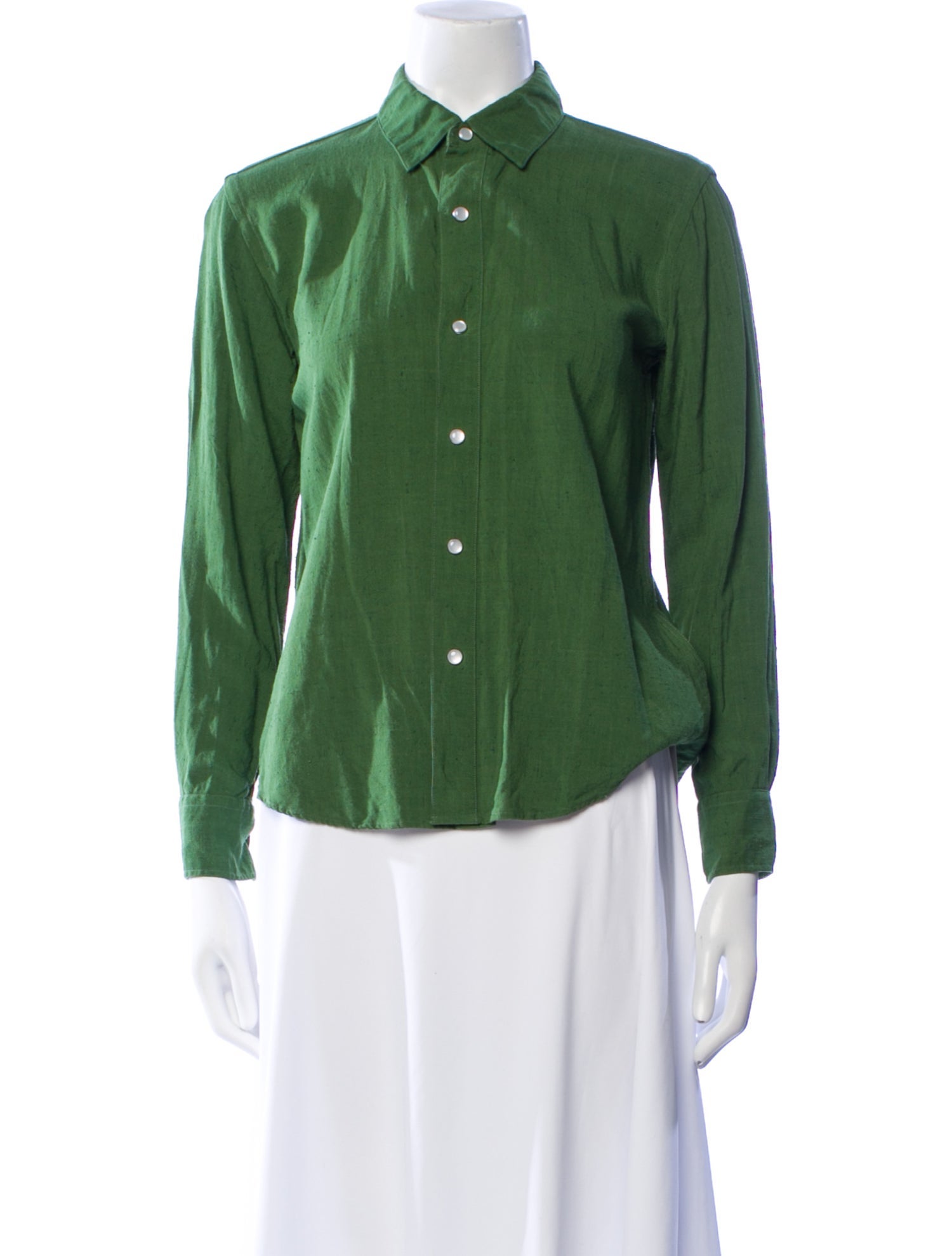 AMI Silk Long Sleeve Button-Up Top