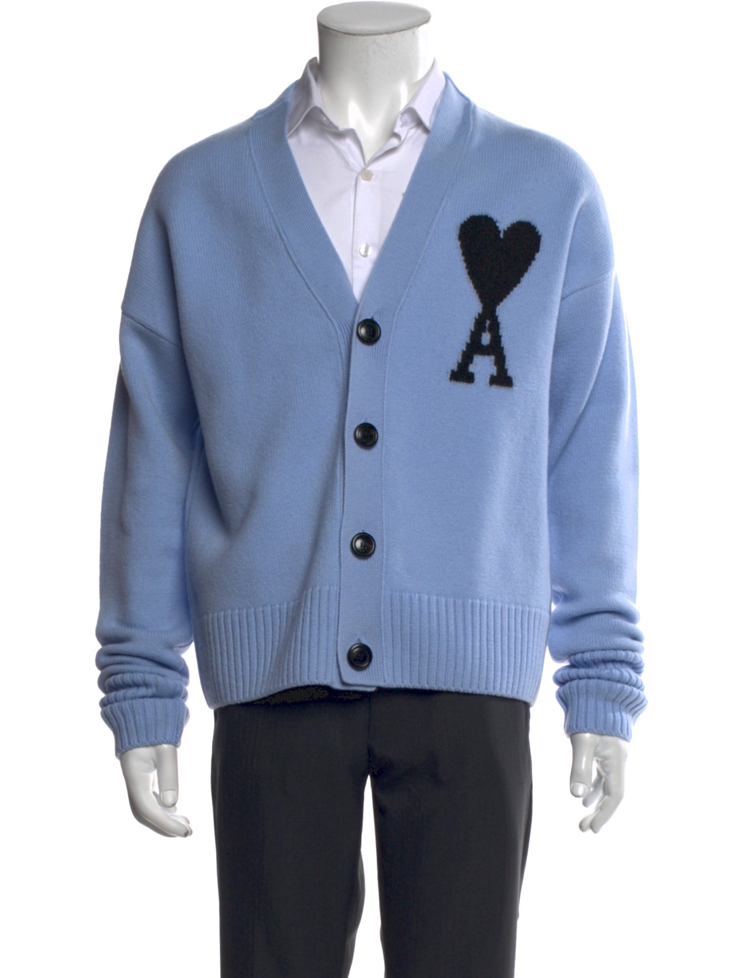 AMI Virgin Wool Graphic Print Cardigan