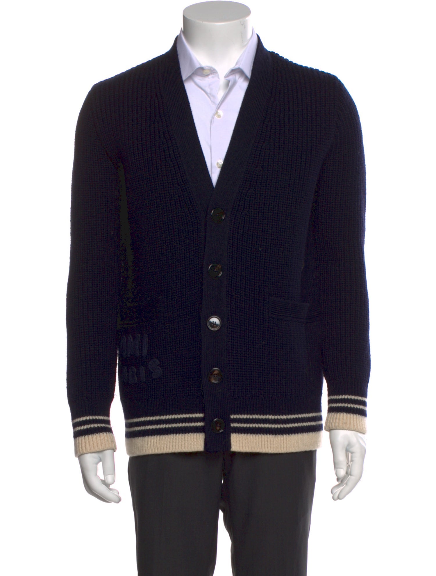 AMI Virgin Wool Striped Cardigan