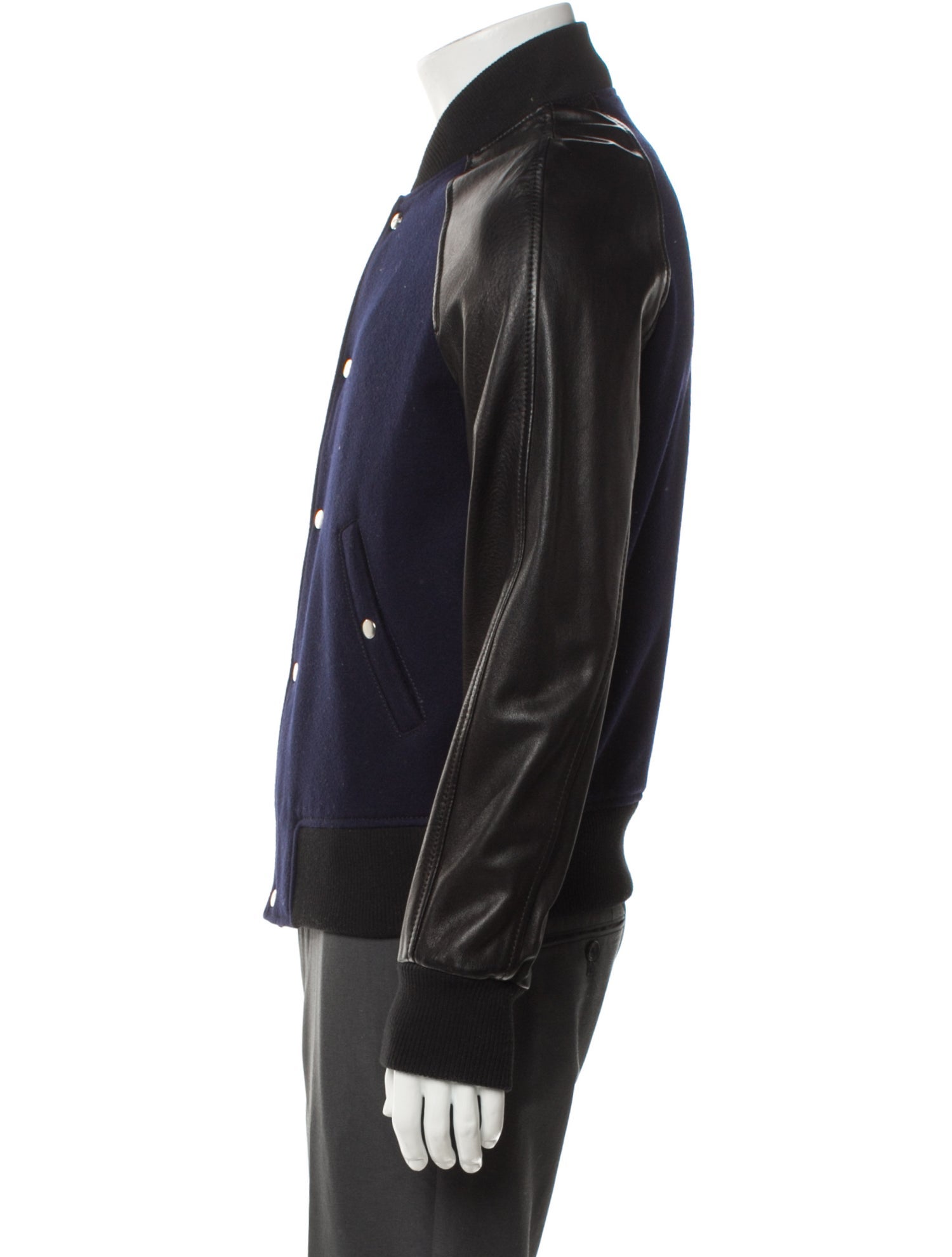 AMI Lamb Leather Colorblock Pattern Bomber Jacket