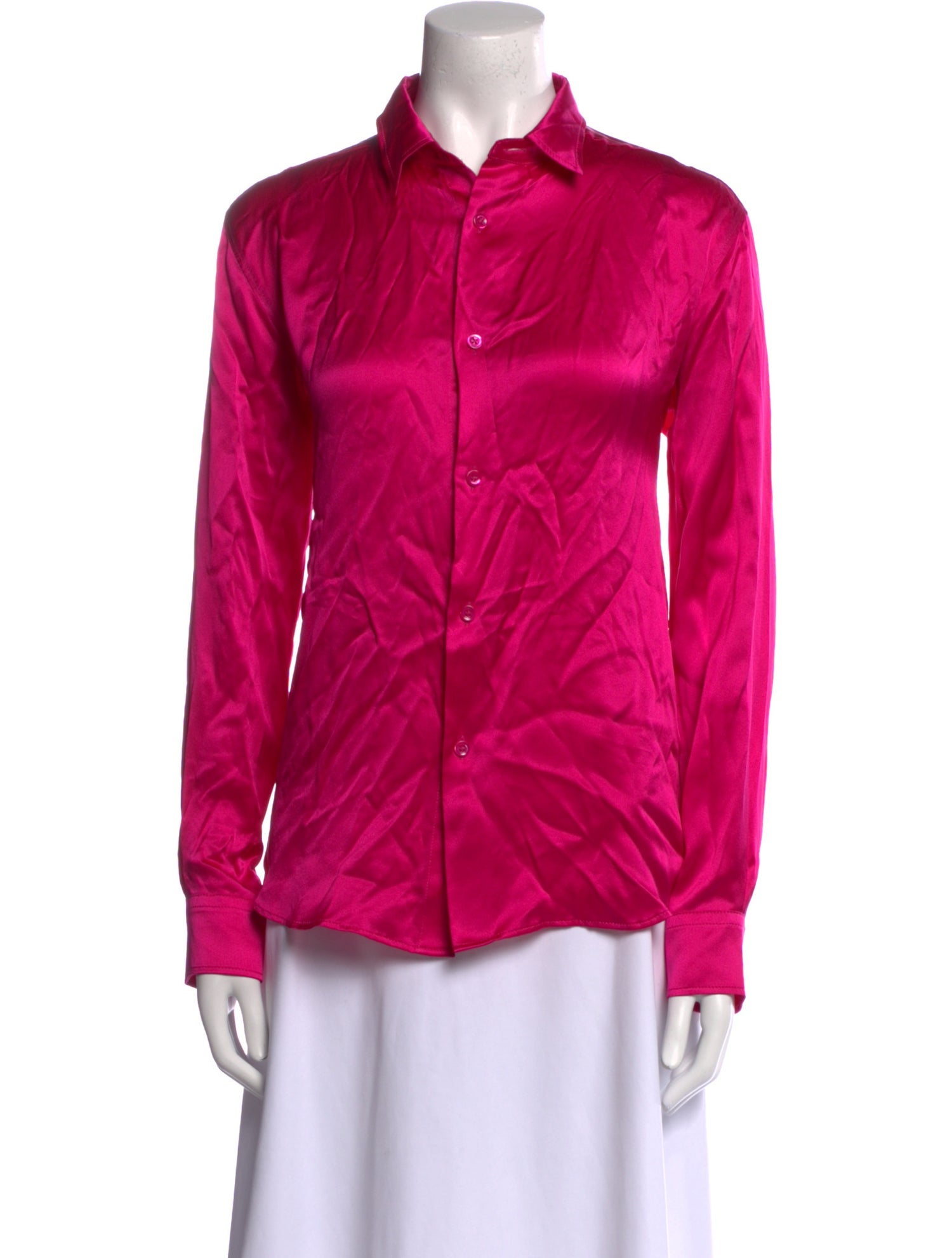 AMI Silk Long Sleeve Button-Up Top