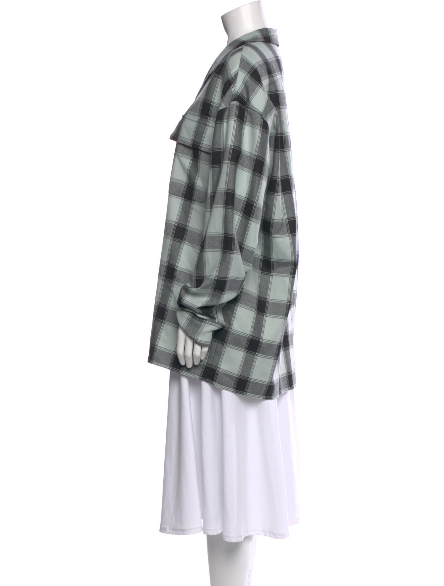 AMI Virgin Wool Plaid Print Button-Up Top